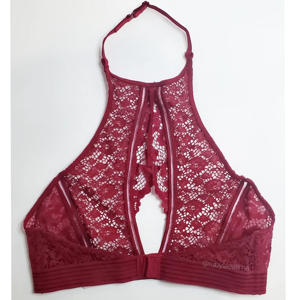 VICTORIA'S SECRET Very Sexy Floral Lace Halter Bralette -Red, Small,New with Tag - Picture 4 of 8